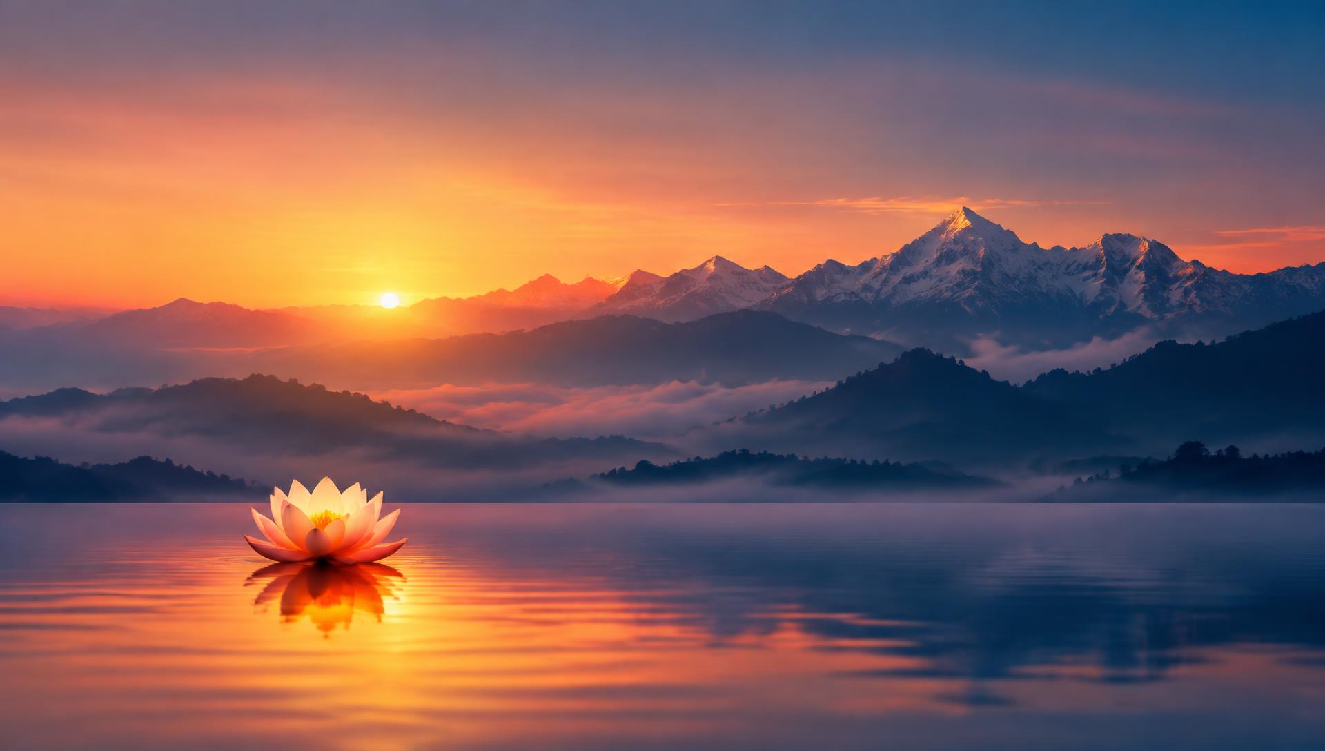 Lotus at sunrise over the Himalayas